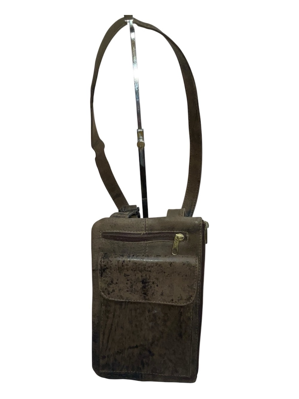 Hobo Slim Crossbody Leather Bag in Dark Brown Side Zipper - Picture 2 of 5